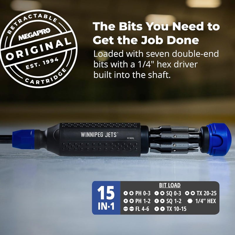 Megapro ® NHL® Team Edition Multi-bit Screwdriver | Officially Licensed NHL® Gear | Durable, Ergonomic, Pro-Grade Screwdriver (Winnipeg Jets™) - Image 3